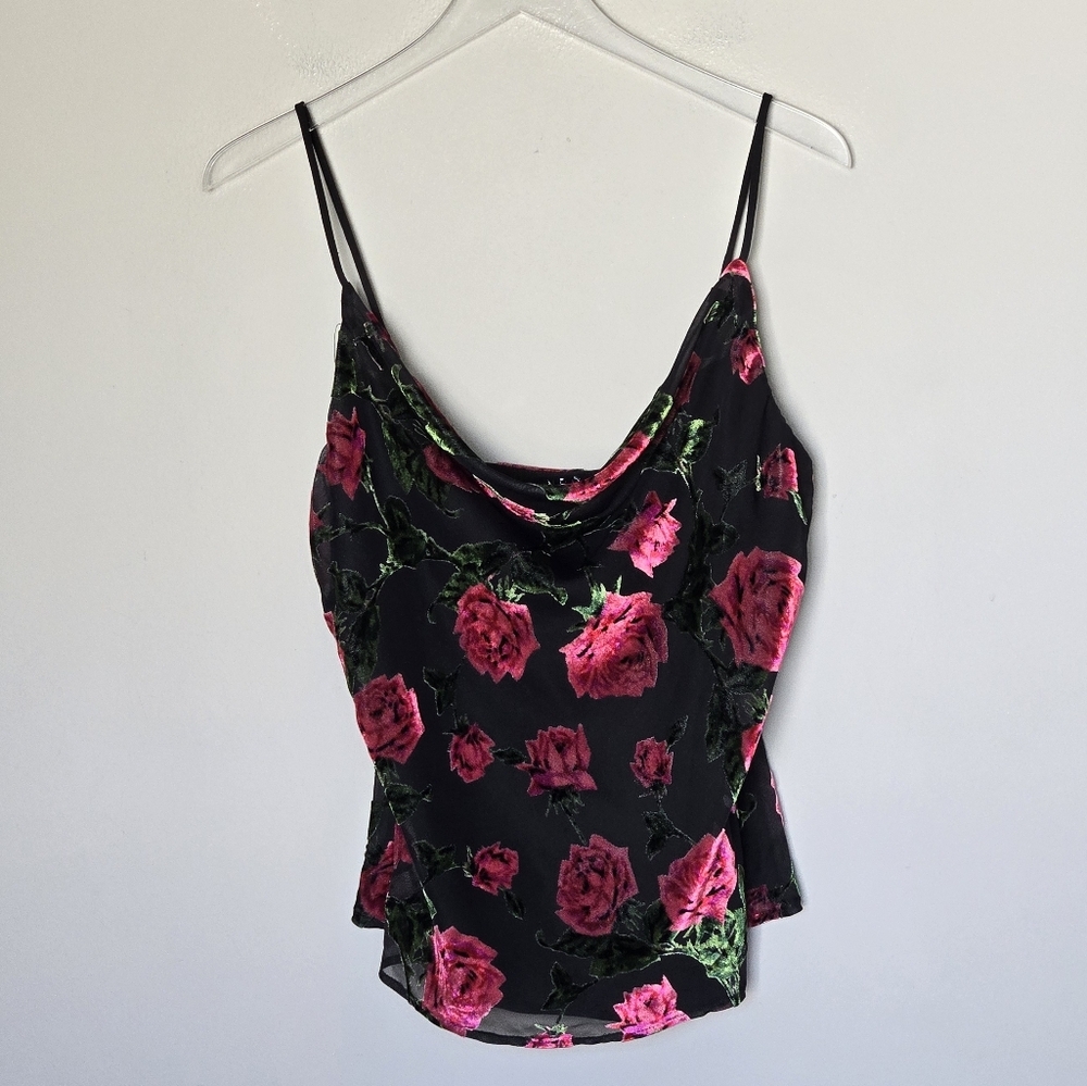 Revolve NBD Harmony Cami Top in 90s Rose Velvet Burnout with Pink Roses Size M - Picture 2 of 11